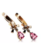Boucles d'oreilles rubis rose rose 14 carats 585 vec045 style soviétique russe vintage