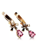 Rosa rosa 14k 585 oro ruby pendientes vec045 Estilo soviético ruso vintage