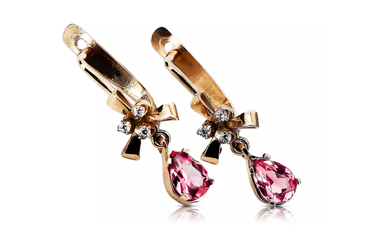 Rosa rosa 14k 585 oro ruby pendientes vec045 Estilo soviético ruso vintage