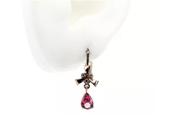 Rosa rosa 14k 585 oro ruby pendientes vec045 Estilo soviético ruso vintage