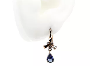 Серьги с розовым сапфиром из золота 14 карат 585 пробы vec045 Vintage