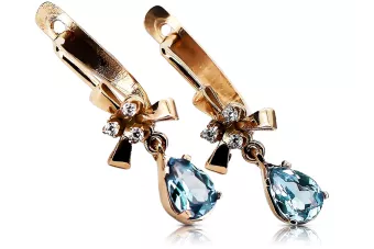 Rosa rosa 14k 585 pendientes de oro aquamarine vec045 Estilo soviético ruso vintage