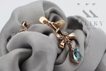 Rosa rosa 14k 585 pendientes de oro aquamarine vec045 Estilo soviético ruso vintage