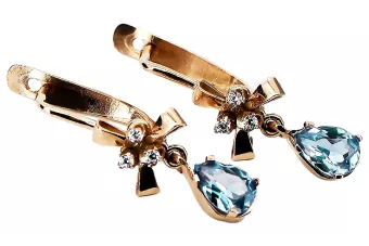 Cercei aur acvamarin roz trandafir 14k 585 vec045 stil sovietic rusesc de epocă