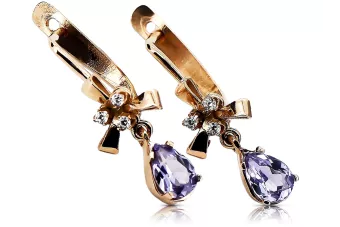 Náušnice z ružovej červenej 14K zlata 585 s Alexandrite VEC045 Vintage