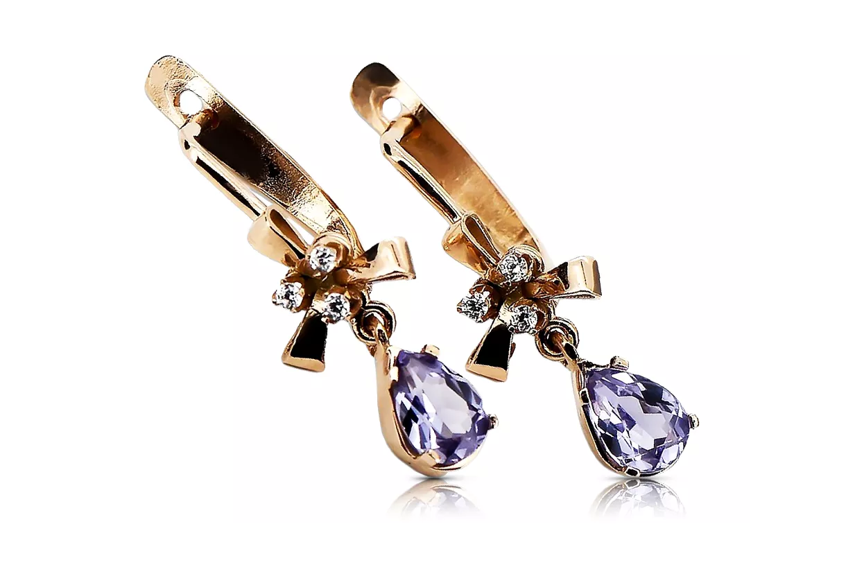 Boucles d'oreilles rose 14k 585 or alexandrite vec045 Vintage russe style soviétique