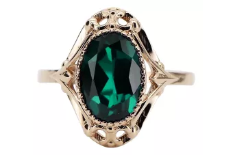 Smaragdas Originalus 14k rožinio aukso Vintage žiedas Vintage stilius vrc128r