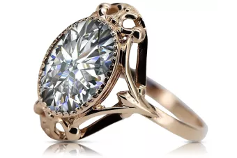 Anneau Zircon Or rose 14 carats vintage d'origine Artisanat vintage vrc128r