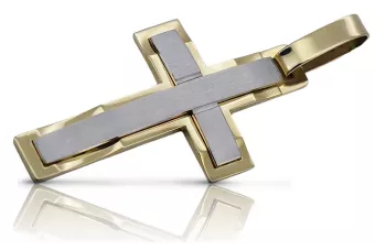 Yellow white 14k solid gold Catholic cross ctc031yw