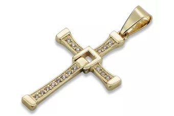 Italian 14k yellow gold Catholic zircon cross ctc030y