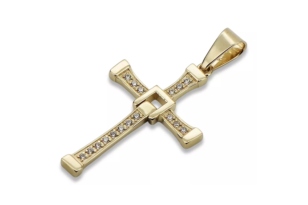 Auksinis katalikų kryžius 14k 585 Jėzaus kryžiaus pakabukas su cirkoniais ctc030y Auksinis katalikų kryžius 14k 585 Jėzaus kryžiaus pakabukas su cirkoniais ctc030y