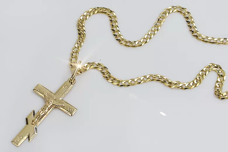 Золото Православный крест с цепочкой ★ zlotychlopak.pl ★ Золотой образец 585 333 Низкая цена