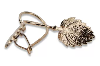 Pendientes de hoja de oro rosa 14k 585 URSS Vintage ven148