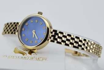 Ceas de dama din aur galben Geneve Lady Gift cadran albastru lw048ydbl