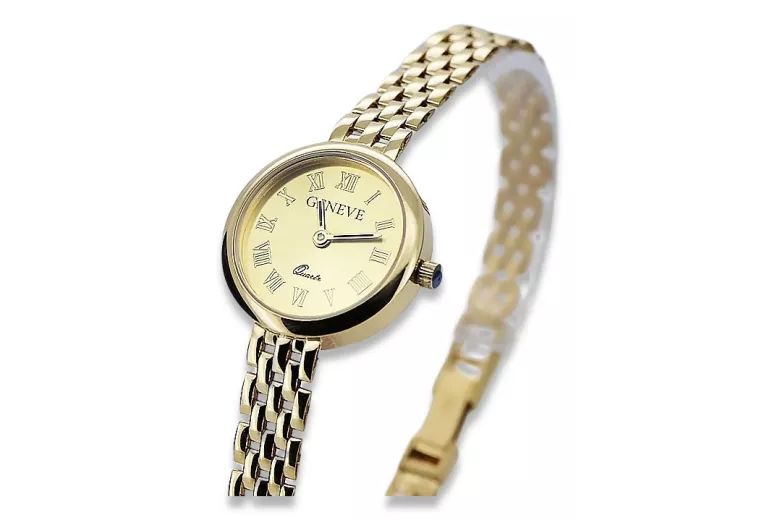 Prześliczny 14k złoty damski zegarek Geneve ze złotą tarczą lw048ydy