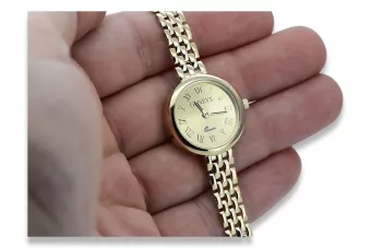 Krásné 14K zlaté ženské žánev hodinky se zlatým číselníkem lw048dydy