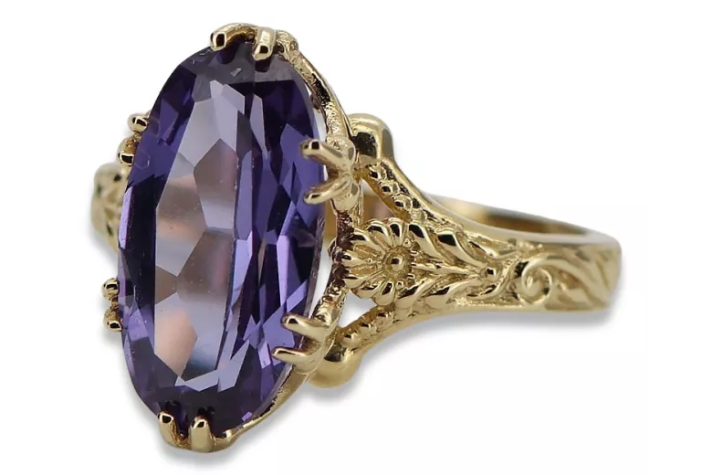 18K Yellow Gold Vintage Alexandrite Ring, Oval 8x15mm