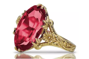Zlatý prsteň, vinobranie Ruby, žlté zlato 18k, oválne 8x15m