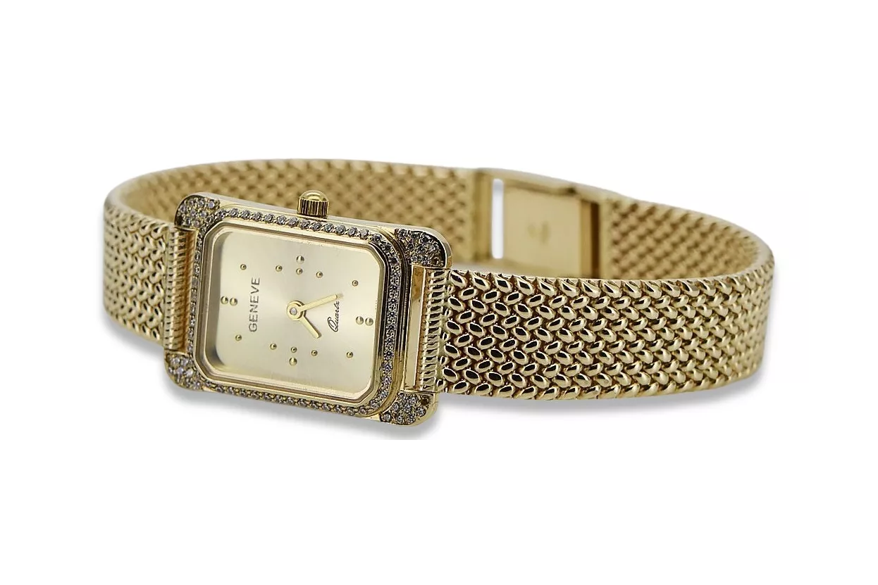 Złoty zegarek z bransoletą damską 14k Geneve lw054ydg&lbw003y