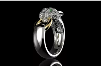 Panther žiedas iš rožinio geltono balto aukso 14k 18k 9k su deimantu ir briliantais cgcrc005