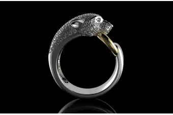 Panther žiedas iš rožinio geltono balto aukso 14k 18k 9k su deimantu ir briliantais cgcrc005