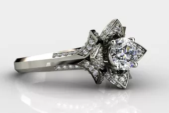 Pierścionek zaręczynowy karmazycja kwiatek róża z białego 14k złota z diamentem brylantami cgcrc015w
