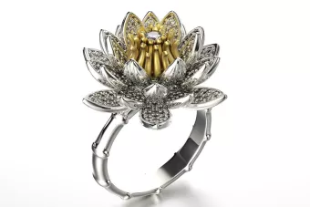 Pierścionek lilia karmazycja z różowego żółtego białego złota 14k 18k 9k z diamentem brylantami cgcrc018