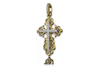 Jaune rose orthodoxe croix pendentif avec pierres diamants cgoc001