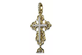 Gelbe weiße Rose Gold orthodox Kreuz Anhänger mit Steinen Diamanten cgoc001