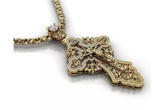 Gelb 14k Gold orthodox Kreuz Anhänger mit Steinen cgoc002y