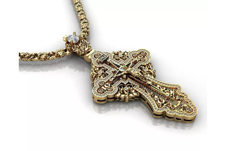 Zawieszka krzyżyk prawosławny z różowego żółtego białego złota z kamieniami brylantami cgoc002