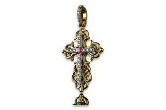 Кулон православний хрест із жовтого білого рожевого золота з камінням і діамантами cgoc003