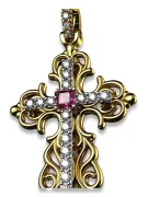 Zawieszka krzyżyk prawosławny z różowego żółtego białego złota z kamieniami brylantami cgoc003
