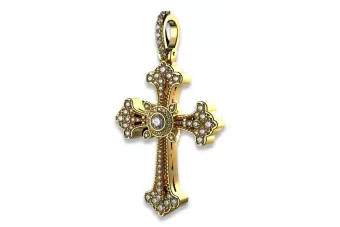 Кулон православний хрест із жовтого білого рожевого золота з камінням і діамантами cgoc004