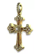 Zawieszka krzyżyk prawosławny z różowego żółtego białego złota z kamieniami brylantami cgoc004