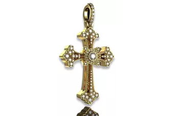 Ortodoksų kryžiaus langelis iš rausvos, geltonos ir baltos auksos su deimantais