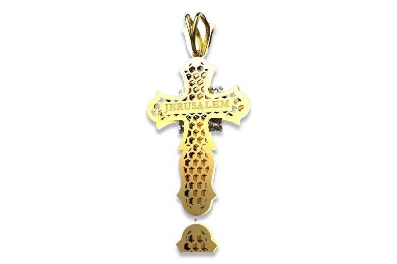 Zawieszka krzyżyk prawosławny z różowego żółtego białego złota z kamieniami brylantami cgoc005