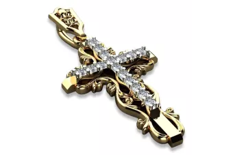 Jaune rose orthodoxe croix pendentif avec pierres diamants cgoc006