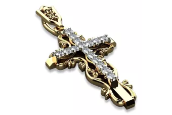 Pandantiv în cruce ortodoxă din aur galben alb roz cu pietre diamante cgoc006
