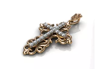 Jaune rose orthodoxe croix pendentif avec pierres diamants cgoc007