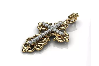Yellow white rose gold orthodox cross pendant with stones diamonds cgoc007