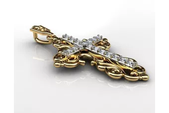 Prívesok ortodoxného kríža z ružového žltého bieleho zlata s CGOC007 kameňmi