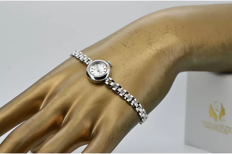 Prześliczny damski zegarek z białego 14k złota lw084w
