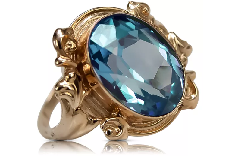 Originales Vintage-Roségold aus 14 Karat Aquamarin Ring Vintage Stil vrc100r