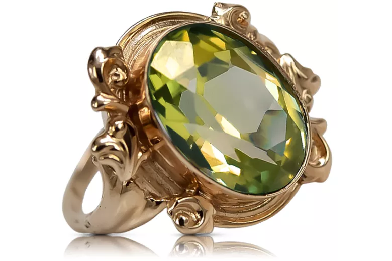 Anillo Peridoto amarillo Oro rosa antiguo original de 14k Vintage vrc100r