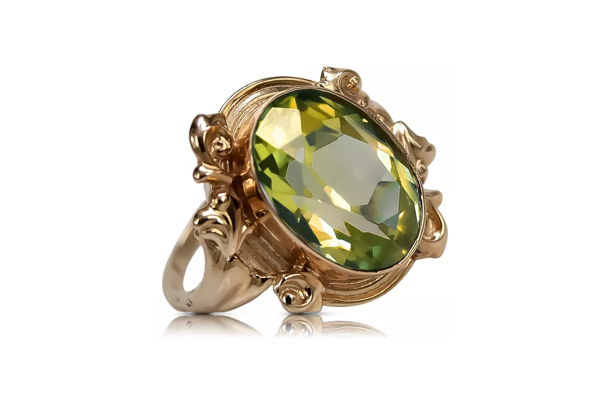 Anillo Peridoto amarillo Oro rosa antiguo original de 14k Vintage vrc100r