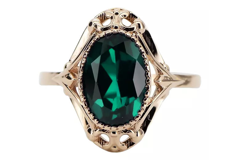 Vintage style Ring Emerald Sterling silver rose gold plated vrc128rp