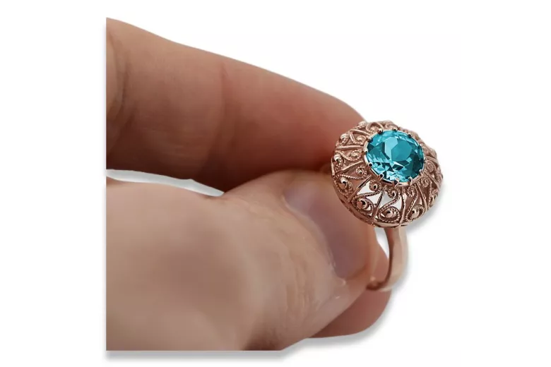 Originales Vintage-Roségold aus 14 Karat Aquamarin Ring Vintage Stil vrc059r