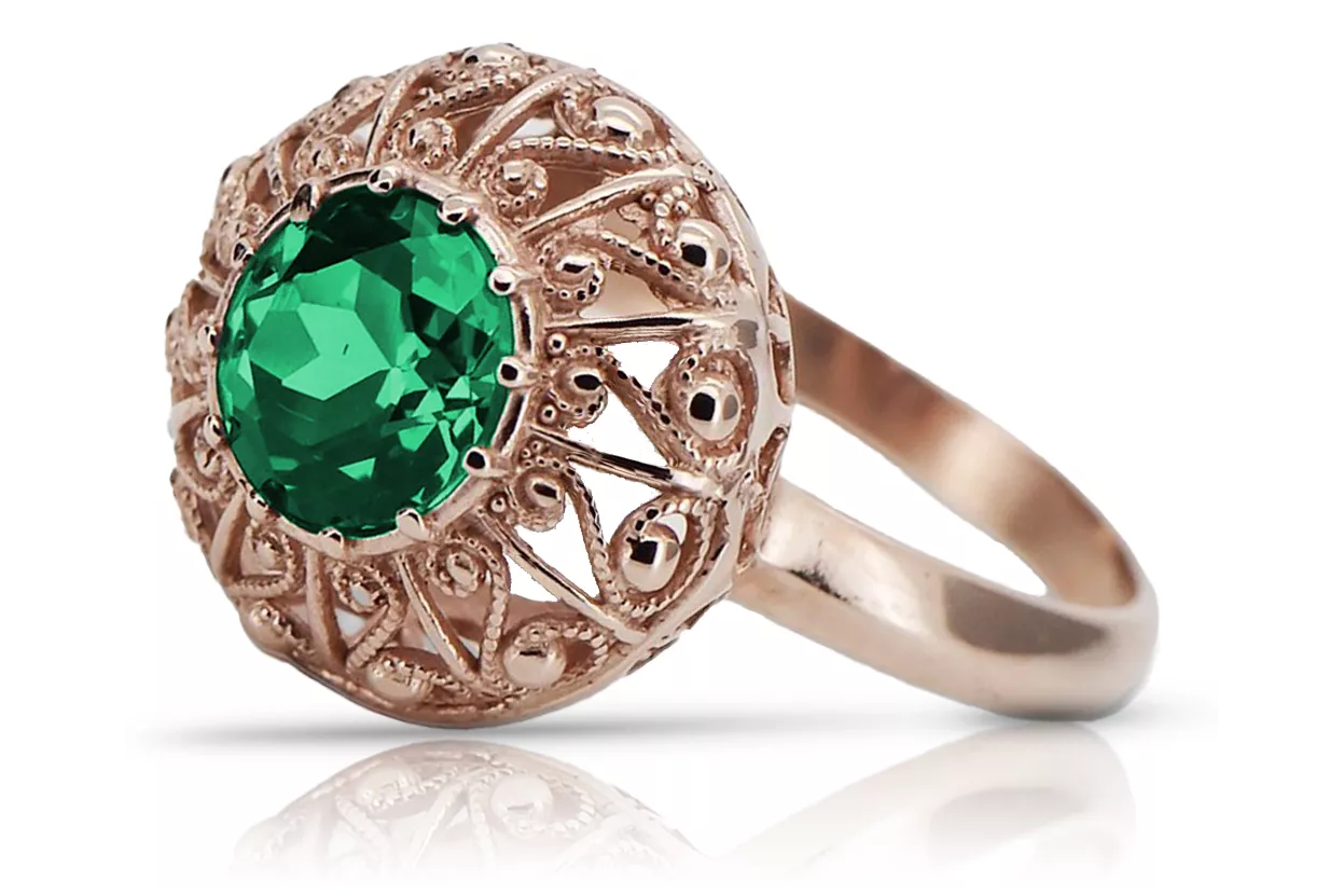 Пръстен Emerald Оригинален 14K розово злато Vintage Jewlery vrc059r