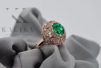 Anillo de Esmeralda de Oro Rosa 14k Vintage, Redondo de 7.5mm - Para Mujer